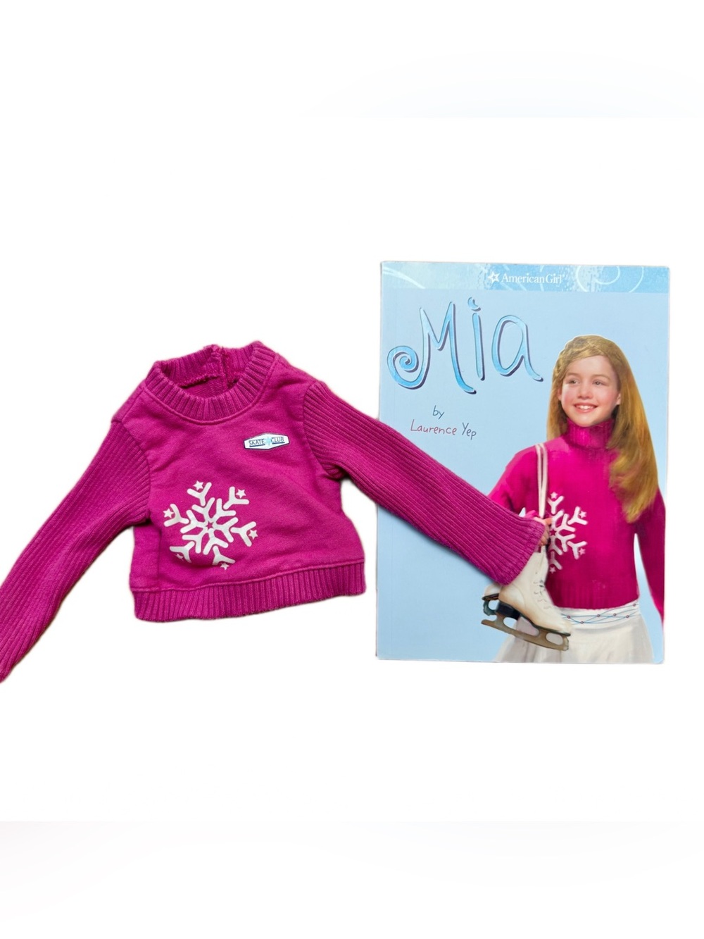 American Girl Doll Mia St. Clair Meet Sweater Top & Book Pink Ice Skater